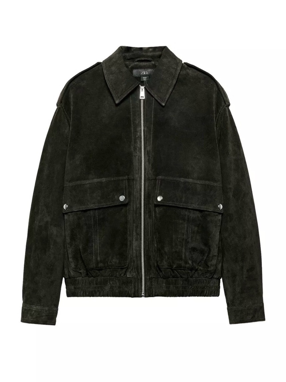 Zara Dark Olive 100% Suede Bomber Jacket brand new size S